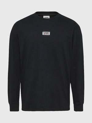 Tommy Hilfiger Plus Logo Long Sleeve Moški Majice Črna | TH925DNJ