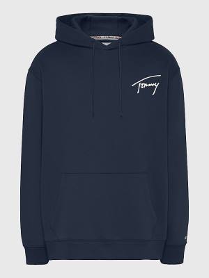 Tommy Hilfiger Plus Signature Logo Relaxed Fit Moški Pulover s kapuco Modra | TH092TMH