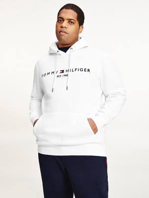 Tommy Hilfiger Plus Tommy Logo Flex Fleece Moški Pulover s kapuco Bela | TH780GKH