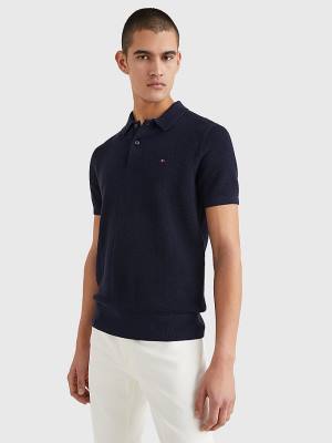 Tommy Hilfiger Pure Cotton Signature Detail Polo Moški Puloverji Modra | TH453VNI