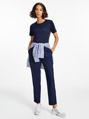 Tommy Hilfiger Pure Organic Cotton Embroidery Ženske Majice Modra | TH091EJZ