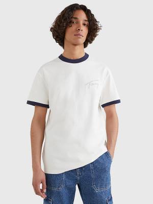 Tommy Hilfiger Recycled Cotton Signature Logo Moški Majice Bela | TH087BOD