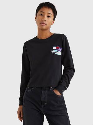 Tommy Hilfiger Recycled Long Sleeve Badge Ženske Majice Črna | TH829LMR