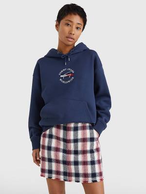 Tommy Hilfiger Relaxed Timeless Signature Logo Ženske Pulover s kapuco Modra | TH135YID