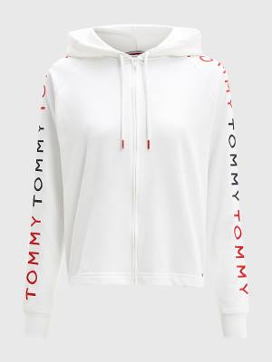 Tommy Hilfiger Repeat Logo Zip-Thru Ženske Pulover s kapuco Bela | TH625HMZ