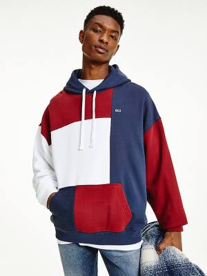 Tommy Hilfiger Reversible Colour-Blocked Moški Pulover s kapuco Modra | TH865YJA