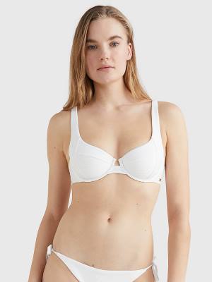 Tommy Hilfiger Ribbed Balconette Bikini Top Ženske Kopalke Bela | TH107OFW