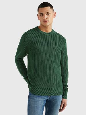 Tommy Hilfiger Ribbed Crew Neck Relaxed Fit Jumper Moški Puloverji Zelena | TH197JCN