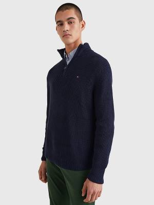 Tommy Hilfiger Ribbed Half-Zip Relaxed Fit Jumper Moški Puloverji Modra | TH652AXK