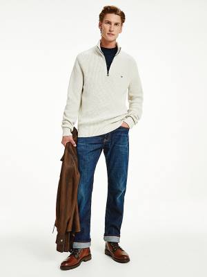 Tommy Hilfiger Ribbed Half-Zip Relaxed Fit Jumper Moški Puloverji Bež | TH837HNZ