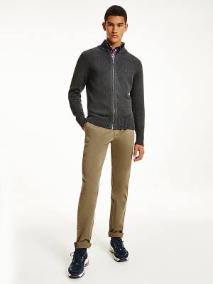 Tommy Hilfiger Ribbed Texture Zip-Thru Cardigan Moški Puloverji Siva | TH620OGF