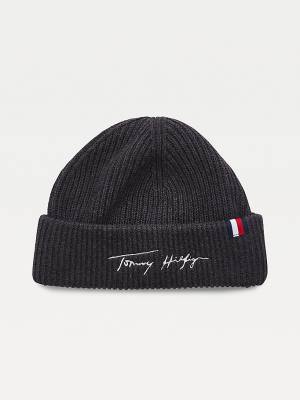 Tommy Hilfiger Signature Embroidery Rib-Knit Beanie Moški Kapa Siva | TH835LRB