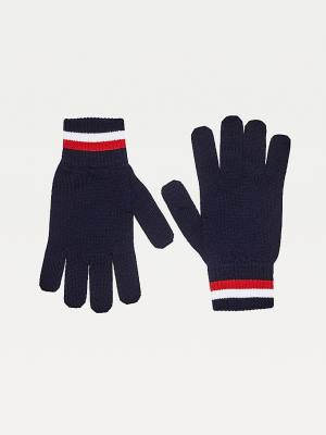 Tommy Hilfiger Signature Fine Knit Wool Gloves Moški Kapa Modra | TH429JTN