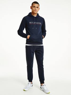 Tommy Hilfiger Signature Flex Fleece Logo Moški Pulover s kapuco Modra | TH258BKJ