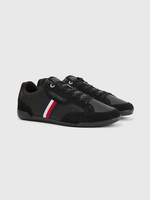 Tommy Hilfiger Signature Leather Mix Cupsole Moški Superge Črna | TH102UQF