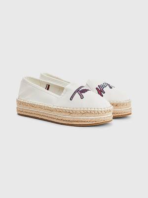 Tommy Hilfiger Signature Logo Espadrilles Ženske Loafers Bela | TH437ZBS