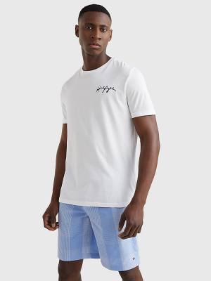 Tommy Hilfiger Signature Logo Organic Cotton Moški Kopalke Bela | TH032LIC