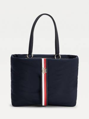 Tommy Hilfiger Signature Monogram Tote Ženske Torbice Modra | TH425QHJ