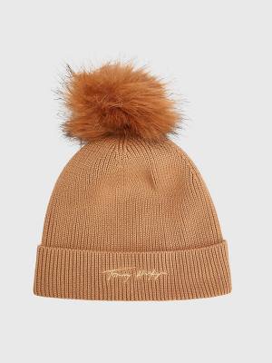 Tommy Hilfiger Signature Pom Pom Beanie Ženske Kapa Bež | TH291NLW