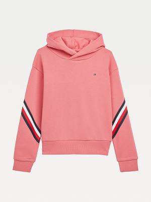 Tommy Hilfiger Signature Trim Slouchy Dekleta Pulover s kapuco Rdeča | TH463SYO