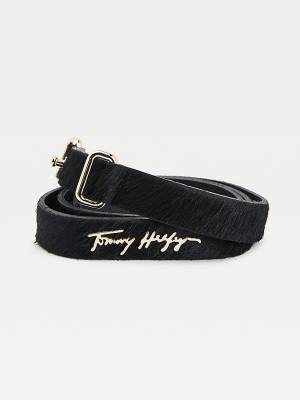 Tommy Hilfiger Signature Vachetta Calf-Hair Organic Leather Ženske Pas Za Hlače Črna | TH536EVC