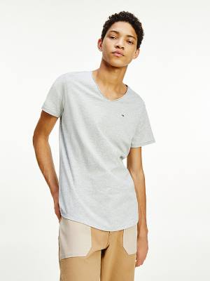 Tommy Hilfiger Slim Fit V-Neck Moški Majice Siva | TH491GMH