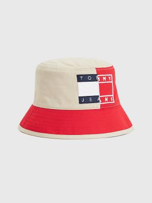 Tommy Hilfiger Spliced Logo Colour-Blocked Bucket Ženske Kapa Rdeča | TH604AQK