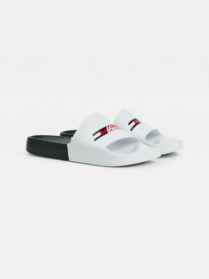 Tommy Hilfiger Sport Colour-Blocked Pool Slides Moški Sandali Bela | TH729AKL