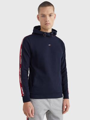 Tommy Hilfiger Sport Logo Tape Moški Pulover s kapuco Modra | TH215VWK