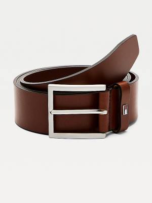 Tommy Hilfiger Square Buckle Leather Moški Pas Za Hlače Rjav | TH467JEB