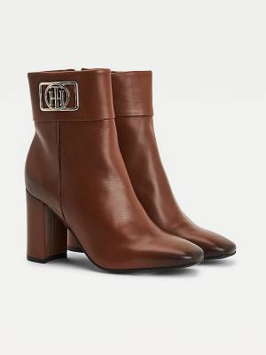 Tommy Hilfiger Square Toe Leather Ankle Ženske Škornji Rjav | TH487FIT