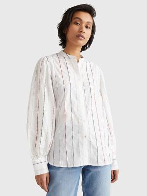 Tommy Hilfiger Stitched Stripe Relaxed Fit Ženske Bluza Bela | TH328PKV