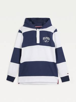 Tommy Hilfiger Stripe Hooded Long-Sleeve Polo Fantje Majice Modra | TH754TYI