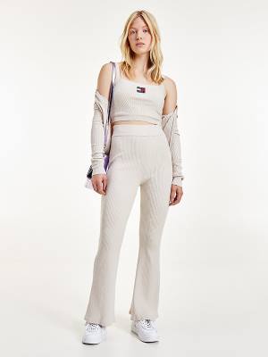 Tommy Hilfiger Super Cropped Badge Ribbed Cami Ženske Puloverji Bež | TH843JQG