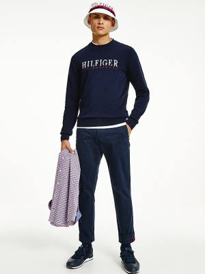 Tommy Hilfiger Supima Cotton Graphic Crew Neck Jumper Moški Puloverji Modra | TH127VNE