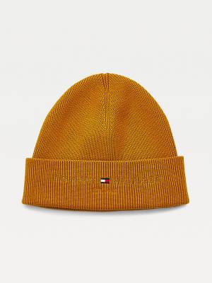 Tommy Hilfiger TH Established Wool Cotton Beanie Moški Kapa Zlato | TH426WPR