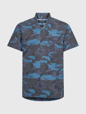 Tommy Hilfiger TH Flex Camo Short Sleeve Moški Srajce Modra | TH348ZUL