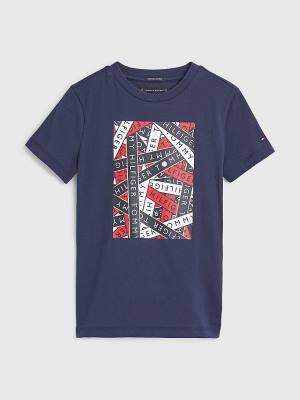 Tommy Hilfiger Tape Logo Organic Cotton Fantje Majice Modra | TH843MYF