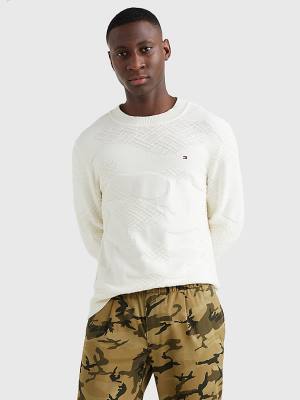 Tommy Hilfiger Textured Camo Jumper Moški Puloverji Bela | TH658UTO