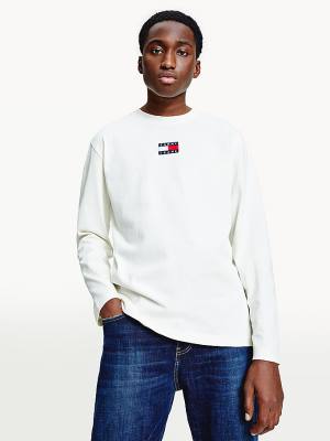 Tommy Hilfiger Tommy Badge Long Sleeve Moški Majice Bela | TH061YHB