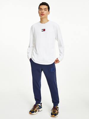 Tommy Hilfiger Tommy Badge Long Sleeve Moški Majice Bela | TH438WCY