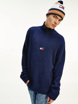 Tommy Hilfiger Tommy Badge Mock Turtleneck Jumper Moški Puloverji Modra | TH358ECS