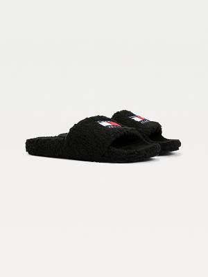 Tommy Hilfiger Tommy Badge Sherpa Slides Ženske Sandali Črna | TH479FCW