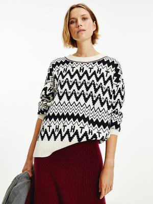 Tommy Hilfiger Tommy Icons Fair Isle Jumper Ženske Puloverji Bela | TH926FQH