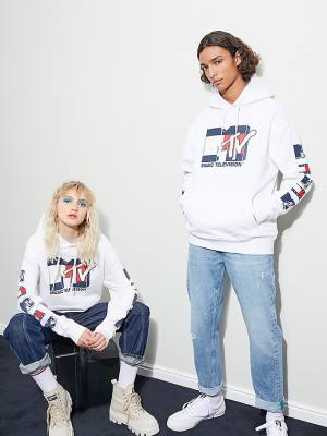 Tommy Hilfiger Tommy Jeans X MTV Moški Pulover s kapuco Bela | TH347FBL