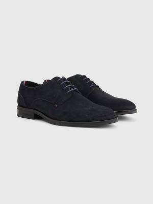 Tommy Hilfiger Tonal Flag Suede Derby Moški Svečani Čevlji Modra | TH418VIX