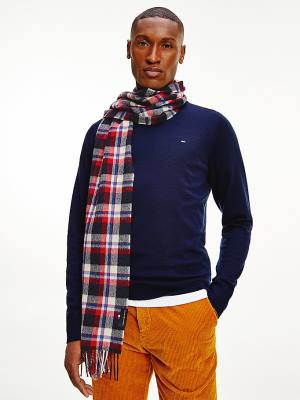 Tommy Hilfiger Uptown Tartan Check Pure Wool Moški Šal Modra | TH916PQE