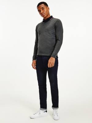 Tommy Hilfiger V-Neck Cotton Blend Sweatshirt Moški Puloverji Siva | TH856BLY