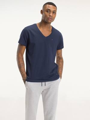 Tommy Hilfiger V-Neck Moški Majice Modra | TH549NYH