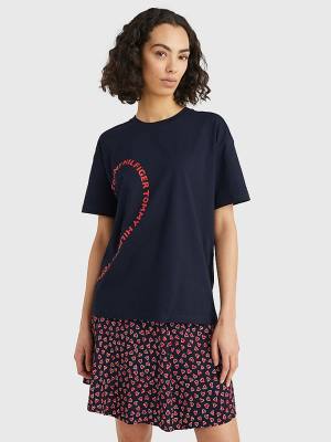 Tommy Hilfiger Valentines Heart Print Relaxed Fit Ženske Majice Modra | TH426DMK